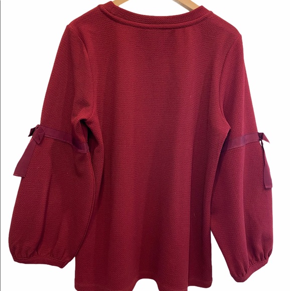 KARL LAGERFELD Top Puffy Sleeves Burgundy Size Large EUC - Picture 5 of 5